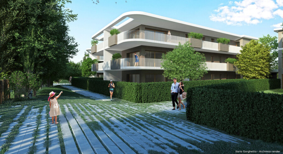 Render di progetto del Residence Flumen a Treviso