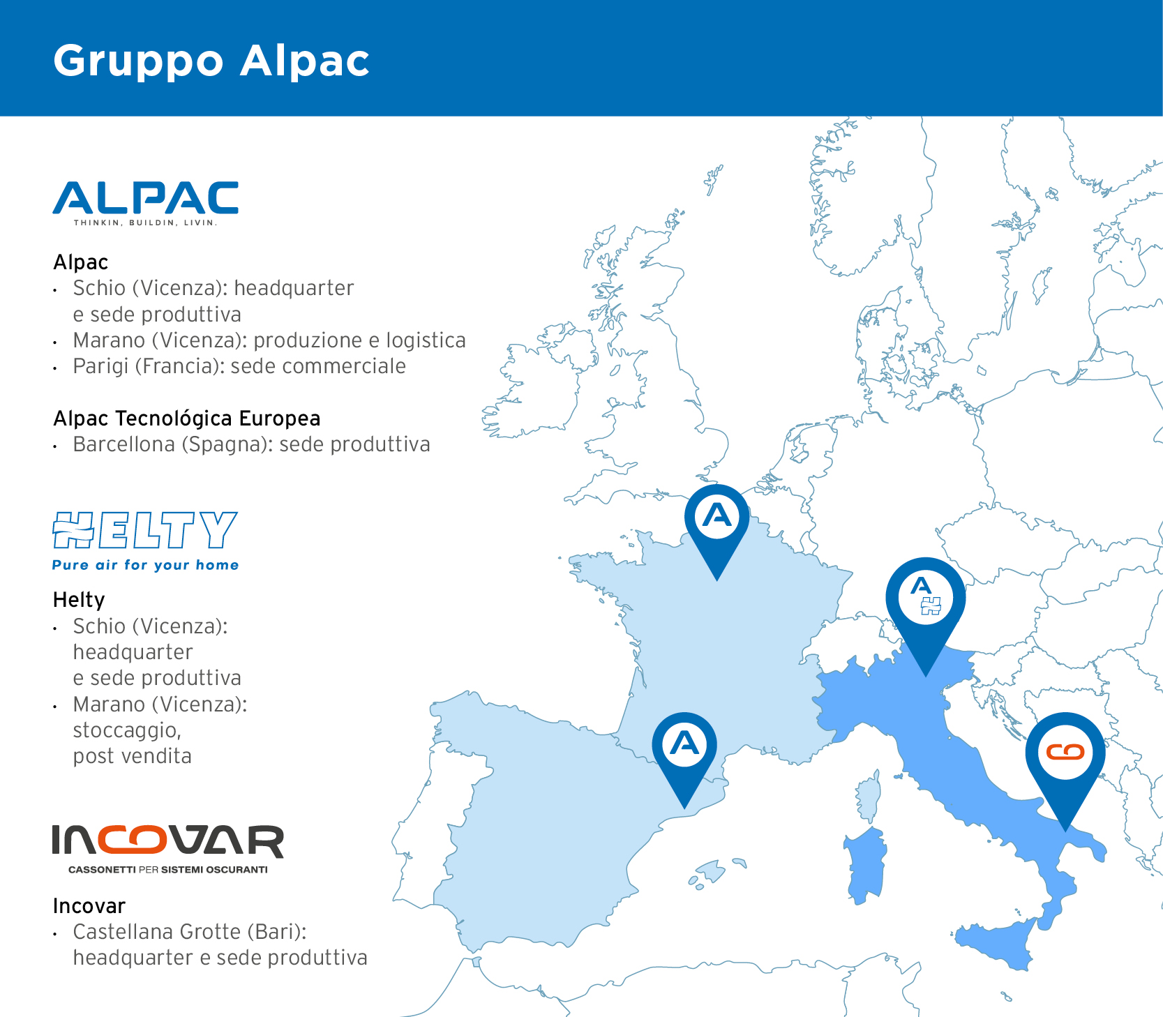 Gruppo Alpac, mappa delle sedi in Europa